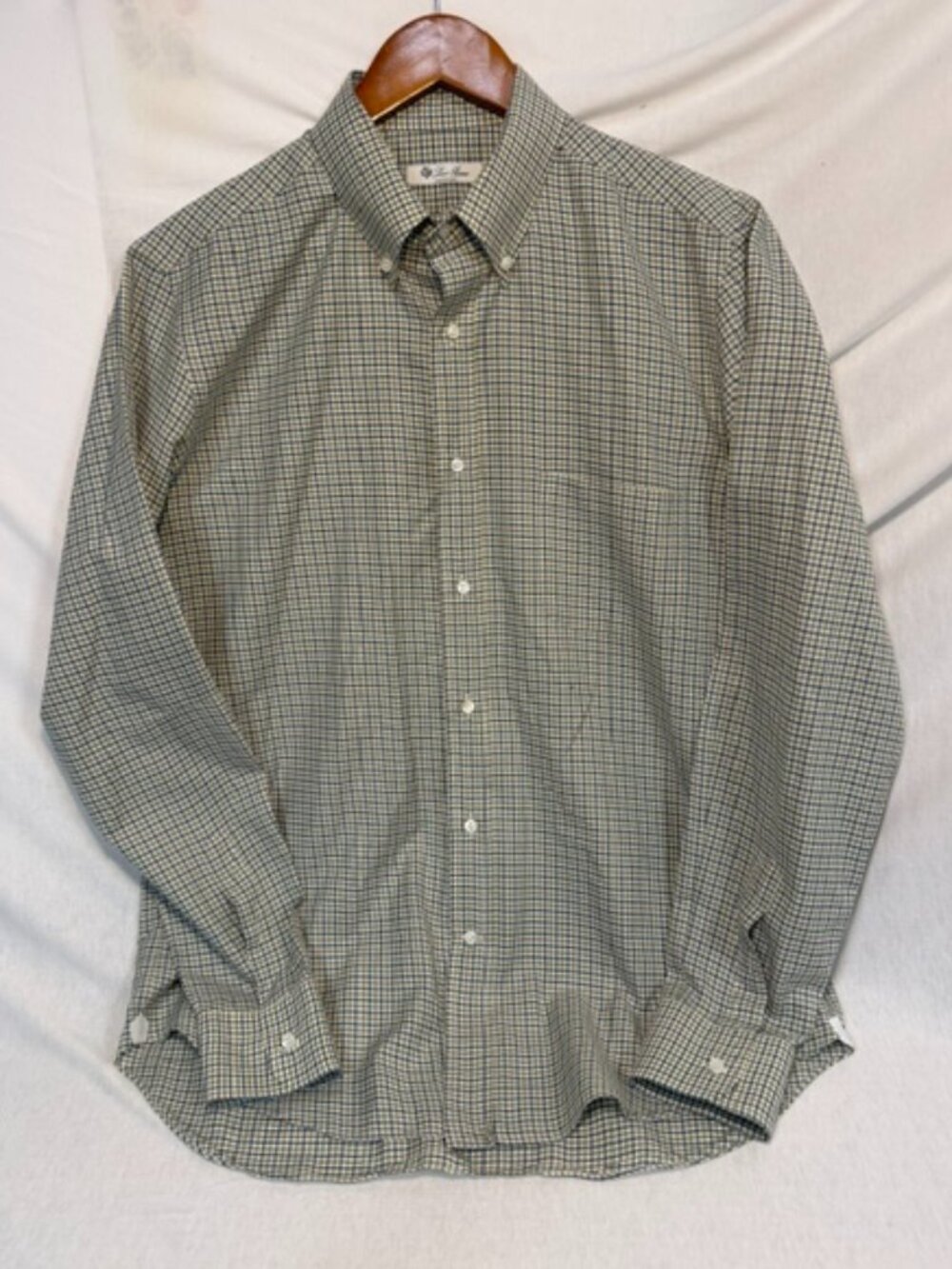 Loro Piana Large Cotton Cashmere Shirt Men Green Blue Check Button Down Italy L